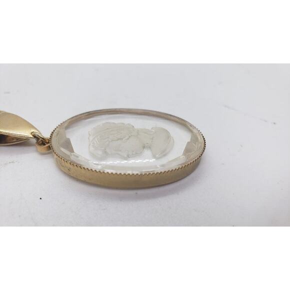 Vintage Intaglio Reverse Engraved Cameo Necklace Rope Chain Faceted Pendant 1970 - Picture 7 of 12